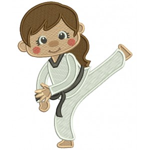 Karate Girl Black Belt Filled Machine Embroidery Design Digitized Pattern