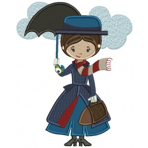 Lady Holding an Umbrella Filled Machine Embroidery Design Digitized Pattern