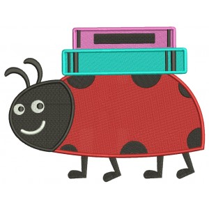 Ladybug Carrying Books To School Filled Machine Embroidery Design Digitized Pattern