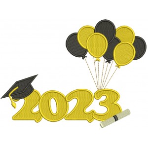 Large 2023 Balloons and Diploma Graduation Filled Machine Embroidery Design Digitized Pattern