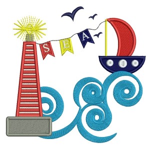 Lighthouse Sea Filled Machine Embroidery Design Digitized