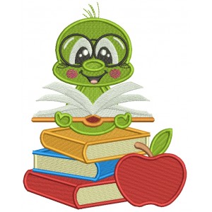 Little Bookworm Reading Books School Filled Machine Embroidery Design Digitized Pattern