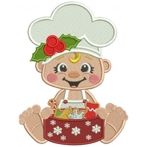 Little Cook With Box Of Cookies Christmas Filled Machine Embroidery Design Digitized Pattern