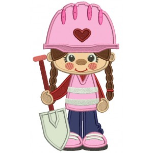 Little Cute Construction Girl Holding a Shovel Applique Machine Embroidery Design Digitized Pattern