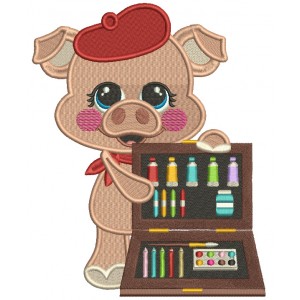 Little Piggy Artist Filled Machine Embroidery Design Digitized Pattern