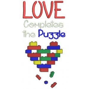 Love Completes The Puzzle Autism Awareness Filled Machine Embroidery Design Digitized