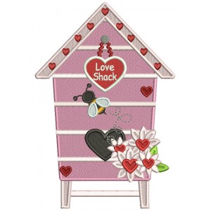 Love Shack Bee And Flowers Valentine's Day Filled Machine Embroidery Design Digitized Pattern
