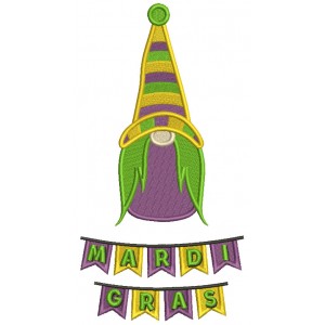 Mardi Gras Gnome Wearing a Huge Hat Filled Machine Embroidery Design Digitized Pattern