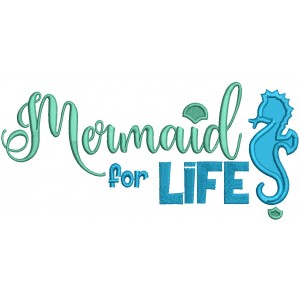 Mermaid For Life Seahorse Applique Machine Embroidery Design Digitized Pattern