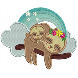 Mommy And Baby Sloth Sleeping Filled Machine Embroidery Design Digitized Patterny 