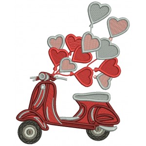 Moped WIth Hearts Valentine's Day Filled Machine Embroidery Design Digitized Pattern