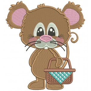 Mouse Holding Picnic Basket Filled Machine Embroidery Design Digitized Pattern