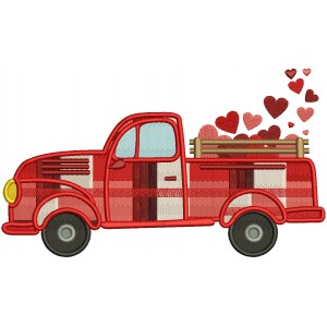 Pickup Truck WIth Many Hearts In The Trunk Valentine's Day Filled Machine Embroidery Design Digitized Pattern