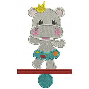 Princess Hippo Circus Filled Machine Embroidery Design Digitized Pattern