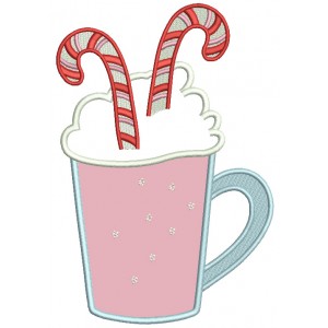 Tall Cup With Candy Canes Christmas Applique Machine Embroidery Design Digitized Pattern