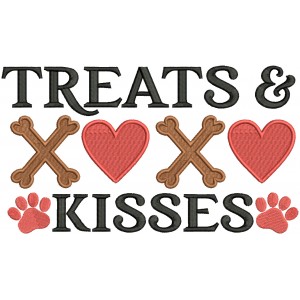 Treats Kisses Hearts And Dog Paws Valentine's Day Filled Machine Embroidery Design Digitized Pattern