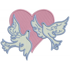 Two Doves And The Heart Filled Machine Embroidery Design Digitized Pattern