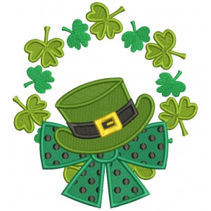 Wreath With Hat And a Bow St. Patricks Filled Machine Embroidery Design Digitized Pattern