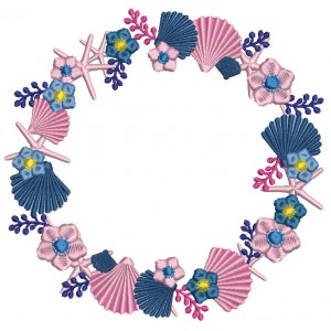 Wreath With Seashells And Flowers Filled Machine Embroidery Design Digitized Pattern