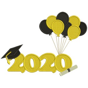 2020 Graduation Cap With Baloons School Filled Machine Embroidery Design Digitized Pattern