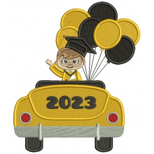 2023 Graduation Boy In The Car With Balloons Filled Machine Embroidery Design Digitized Pattern