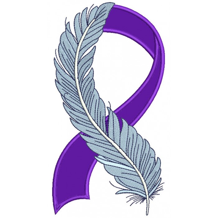 Alzheimer's Awareness Ribbon With Feather Applique Machine Embroidery ...