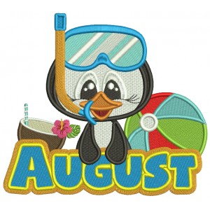 August Penguin With a Beach Ball Filled Machine Embroidery Design Digitized Pattern