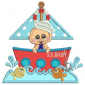 Baby Boy Sailor On a Big Ship Applique Machine Embroidery Design Digitized Pattern