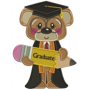 Bear Graduate Holding a Pencil School Filled Machine Embroidery Design Digitized Pattern