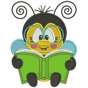 Bee Reading a Book School Filled Machine Embroidery Design Digitized Pattern