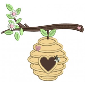 Beehive With A Heart Valentine's Day Applique Machine Embroidery Design Digitized Pattern