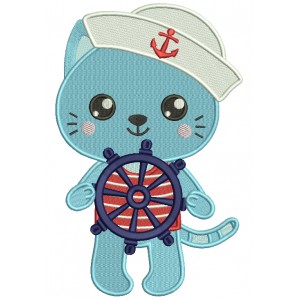 Boy Cat Sailor At The Helm Marine Filled Machine Embroidery Design Digitized Pattern