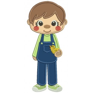 Boy Farmer Holding Little Chick Applique Machine Embroidery Design Digitized Pattern