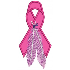 Breast Cancer Awareness Ribbon With Feathers Applique Machine Embroidery Design Digitized Pattern