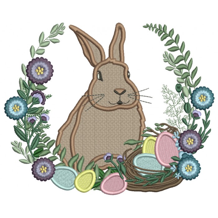 Bunny And Easter Eggs Wreath Filled Machine Embroidery Design Digitized ...
