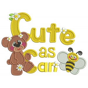 Cute As Can Bee Little Bear and a Bee Filled Machine Embroidery Design Digitized Pattern