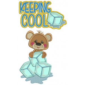 Cute Little Bear Holding Blocks Of Ice Keeping It Cool Applique Machine Embroidery Digitized Design Pattern