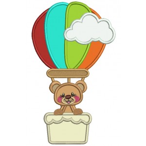 Cute Little Bear Inside an Air Balloon Applique Machine Embroidery Design Digitized Pattern