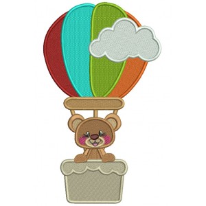 Cute Little Bear Inside an Air Balloon Filled Machine Embroidery Design Digitized Pattern