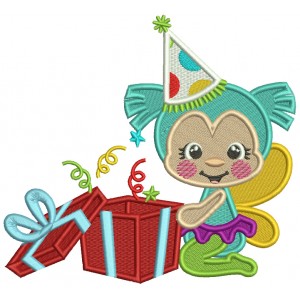 Cute Little Birthday Bug Opening Presents Filled Machine Embroidery Design Digitized Pattern