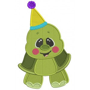 Cute Turtle Wearing Birthday Hat Filled Machine Embroidery Design Digitized Pattern