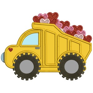 Dump truck Full Of Hearts Applique Machine Embroidery Design Digitized Pattern