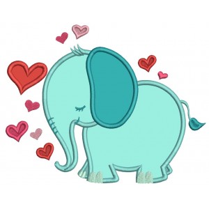 Elephant With Hearts Valentine's Day Applique Machine Embroidery Design Digitized Pattern