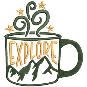 Explore Ornate Cup With Mountains Applique Machine Embroidery Design Digitized Pattern