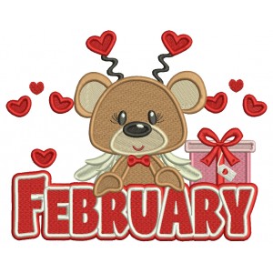 February Bear Valentine's Day Filled Machine Embroidery Design Digitized Pattern