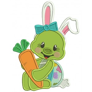 Girl Turtle Wearing Bunny Ears Holding Carrot Easter Applique Machine Embroidery Design Digitized Pattern 