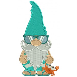 Gnome Holding a Crab Summer Filled Summer Machine Embroidery Design Digitized Pattern