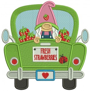 Gnome In The Back Of a Truck With Strawberries Filled Machine Embroidery Design Digitized Pattern