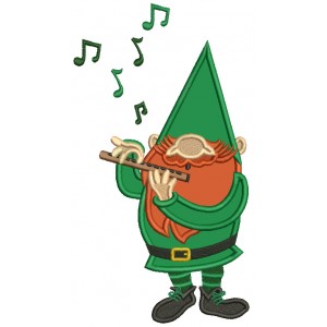 Gnome Playing a Flute St.Patrick's Day Applique Machine Embroidery Design Digitized Pattern 