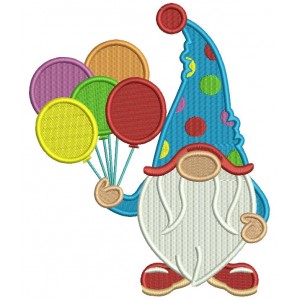 Gnome WIth Five Balloons Birthday Filled Machine Embroidery Design Digitized Pattern